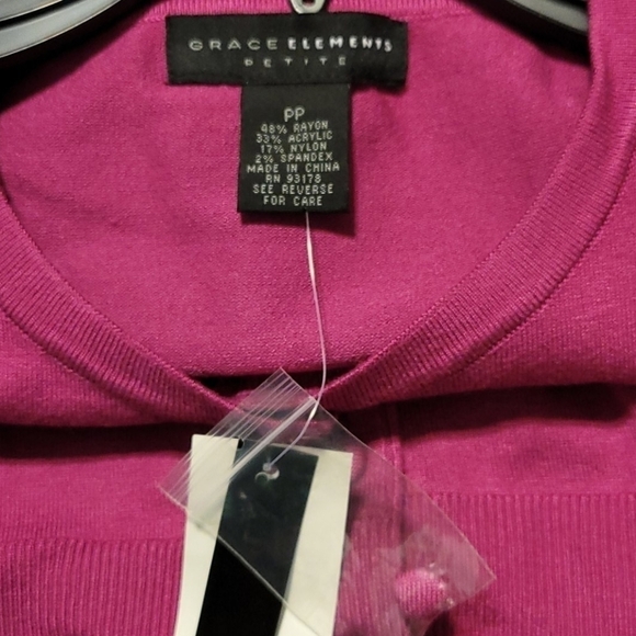 GRACE Elements Fuschia 3/4 Sleeve Cardigan Sweater - Picture 6 of 12